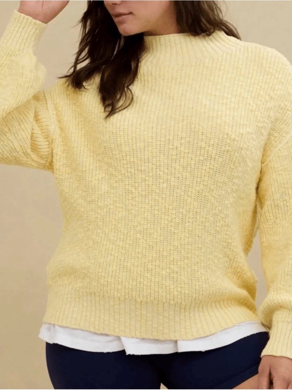 aerie Pale Yellow Ribbed Crewneck Sweater